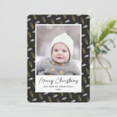 Modern Blue Fun Script Gold Pine Cone Weihnachten (Stehend Vorderseite)