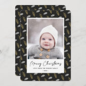 Modern Blue Fun Script Gold Pine Cone Weihnachten (Vorne/Hinten)