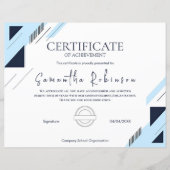 Modern Blue Geometric Certificate of Achievement  (Vorderseite)