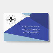 Modern Blue Geometric Design Medical Foto ID/Logo Ausweis (Rückseite)