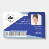 Modern Blue Geometric Design Medical Foto ID/Logo Ausweis (Vorderseite)