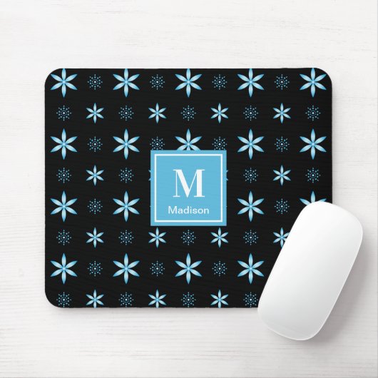 Modern Blue Geometric Floral Monogram Mouse Pad Mousepad (Mit Mouse)