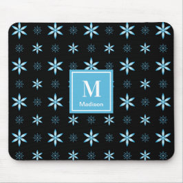 Modern Blue Geometric Floral Monogram Mouse Pad Mousepad