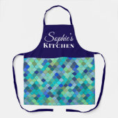 Modern Blue Geometric Personalized Kitchen Schürze (Vorderseite)