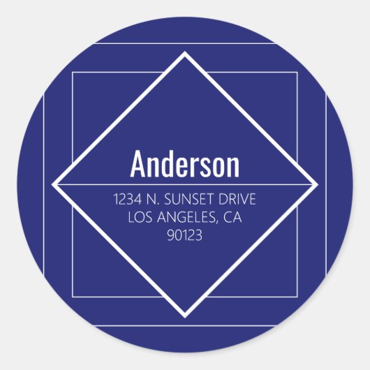Modern Blue Geometric Return Address  Runder Aufkleber (Vorderseite)
