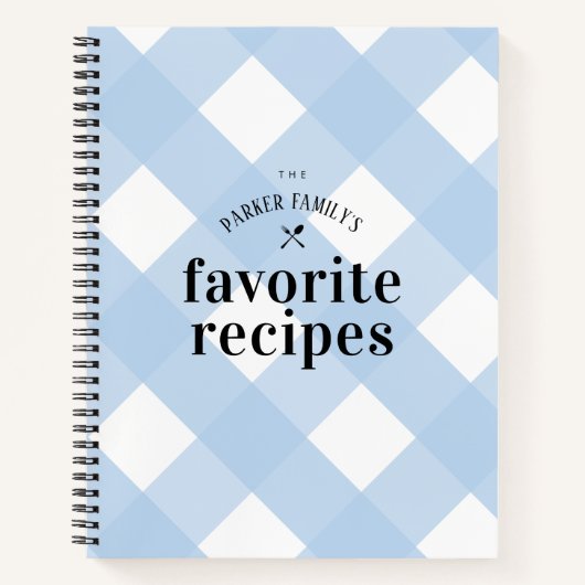 Modern Blue Gingham Family Blank Recipe Notizblock (Vorderseite)
