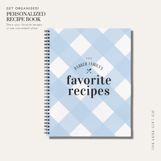 Modern Blue Gingham Family Blank Recipe Notizblock