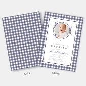 Modern Blue Gingham Photo Boy Baptism Einladung