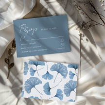 Modern Blue Ginkgo Leaf Wedding RSVP Card