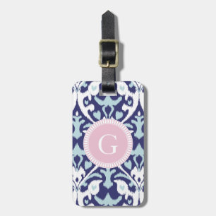 Modern Blue Girly Ikat Tribal Muster Monogramm Gepäckanhänger
