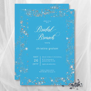 Modern Blue Glam Diamond Frame Bridal Brunch Einladung