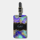 Modern Blue Glitzer Agate Gepäckanhänger (Vorderseite vertikal)