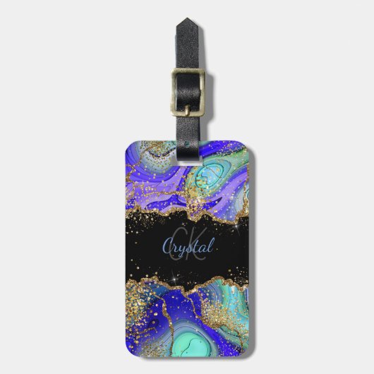 Modern Blue Glitzer Agate Gepäckanhänger (Vorderseite vertikal)