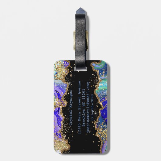 Modern Blue Glitzer Agate Gepäckanhänger (Rückseite vertikal)