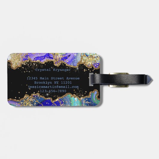 Modern Blue Glitzer Agate Gepäckanhänger (Rückseite horizontal)