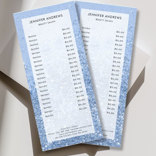 Modern Blue Glitzer Salon Preis List Rack Card Werbekarte