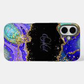 Modern Blue Glitzern Agate Monogram Name Case-Mate iPhone Hülle (Rückseite (Horizontal))