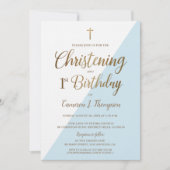 Modern Blue Gold 1. Geburtstagsfeiern Einladung (Vorderseite)