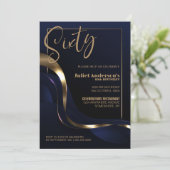 Modern Blue Gold 60. Geburtstagsparty Einladung (Stehend Vorderseite)