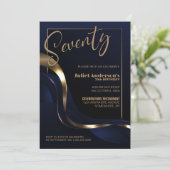 Modern Blue Gold 70. Geburtstagsparty Einladung (Stehend Vorderseite)