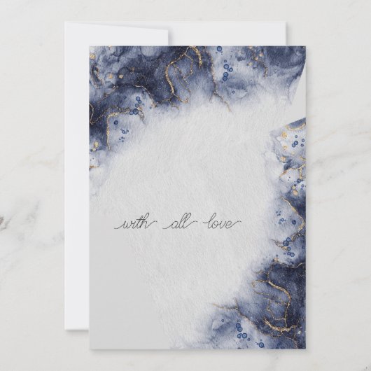 Modern Blue Gold Agate Marble Einladung (Rückseite)