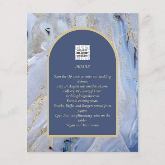 Modern Blue Gold Agate Marmorarsch Hochzeit (Rückseite)