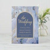 Modern Blue Gold Agate Marmorarsch Hochzeit Einladung (Stehend Vorderseite)