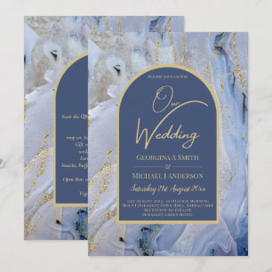 Modern Blue Gold Agate Marmorarsch Hochzeit Einladung