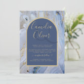 Modern Blue Gold Agate Marmorarsch Hochzeit Einladung (Stehend Vorderseite)