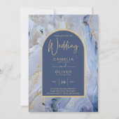 Modern Blue Gold Agate Marmorarsch Hochzeit Einladung (Vorderseite)