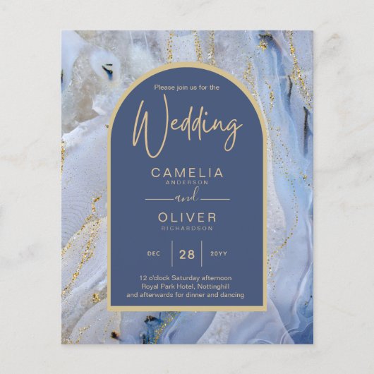 Modern Blue Gold Agate Marmorarsch Hochzeit Flyer (Vorne)