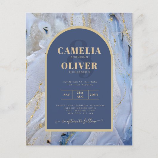 Modern Blue Gold Agate Marmorarsch Hochzeit Flyer (Vorne)