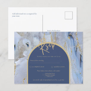 Modern Blue Gold Agate Marmorarsch Hochzeit Postkarte