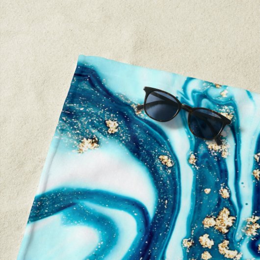 Modern Blue Gold Chic Marble Agate Monogram Name Strandtuch (Beispiel)