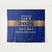 Modern Blue Gold Class 2025 Abschluss Hintergrund Wandteppich (Vorderseite (Horizontal))