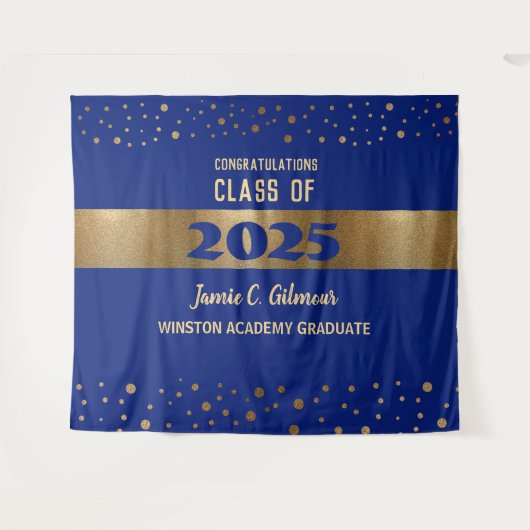 Modern Blue Gold Class 2025 Abschluss Hintergrund Wandteppich (Vorderseite (Horizontal))