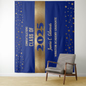 Modern Blue Gold Class 2025 Abschluss Hintergrund Wandteppich (Beispiel)