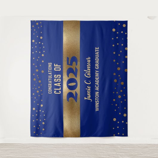 Modern Blue Gold Class 2025 Abschluss Hintergrund Wandteppich (Vorderseite)
