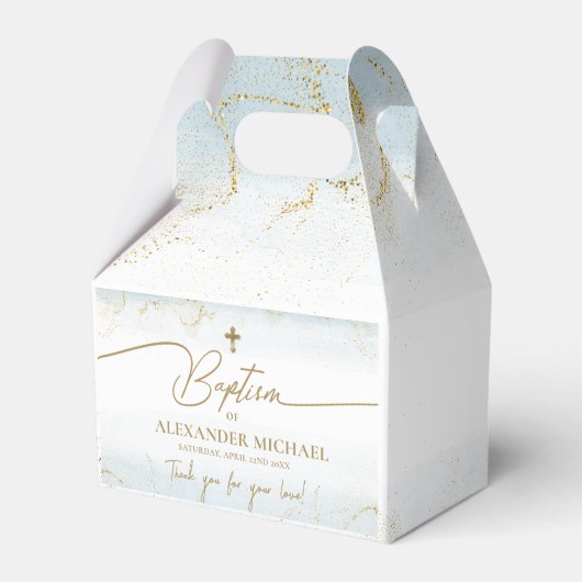 Modern Blue Gold Cross Vielen Dank Boy Baptisse Geschenkschachtel (Rückseite)