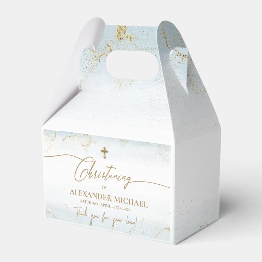 Modern Blue Gold Cross Vielen Dank Boy Christening Geschenkschachtel (Vorderseite)
