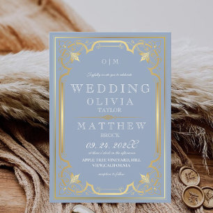 Modern Blue Gold Elegante Verziert Romantische Hoc Einladung