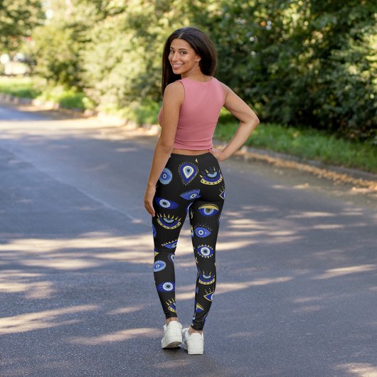 Modern Blue Gold Evil Eyes Leggings