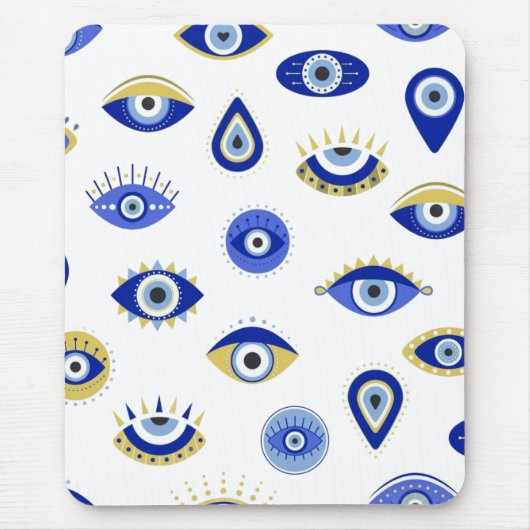 Modern Blue Gold Evil Eyes Mousepad (Vorne)