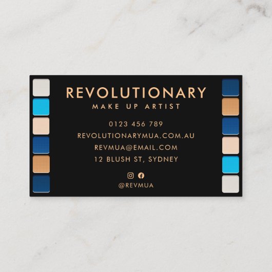 Modern Blue Gold Eyeshadow Pallete Makeup Artist Terminkarte (Rückseite)