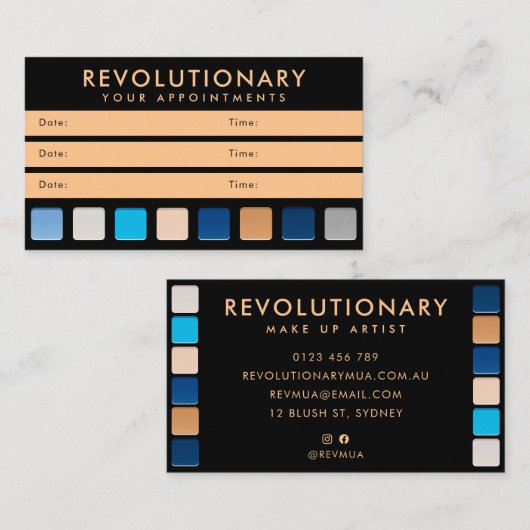 Modern Blue Gold Eyeshadow Pallete Makeup Artist Terminkarte (Vorne/Hinten)