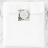 Modern Blue Gold Geometric Botanical Wedding Quadratischer Aufkleber (Tasche)