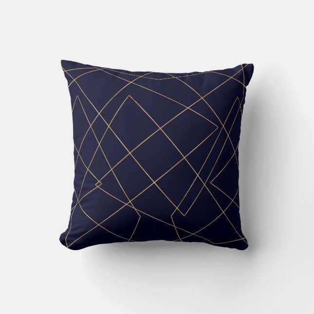 Modern Blue Gold Geometric Strokes Design Kissen (Vorderseite)