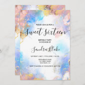 Modern Blue Gold Girly Trendy Sweet 16 Einladung (Vorne/Hinten)