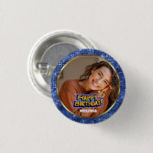 Modern Blue & Gold Glitter Photo 16th Birthday Button (Vorne & Hinten)