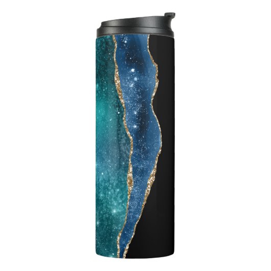Modern Blue Gold Glitzer Agate Thermosbecher (Nach links gedreht)